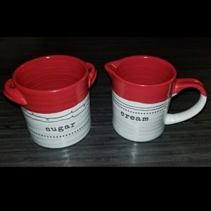 Kirkland's Red and Ivory Sugar and Cream Jar Set